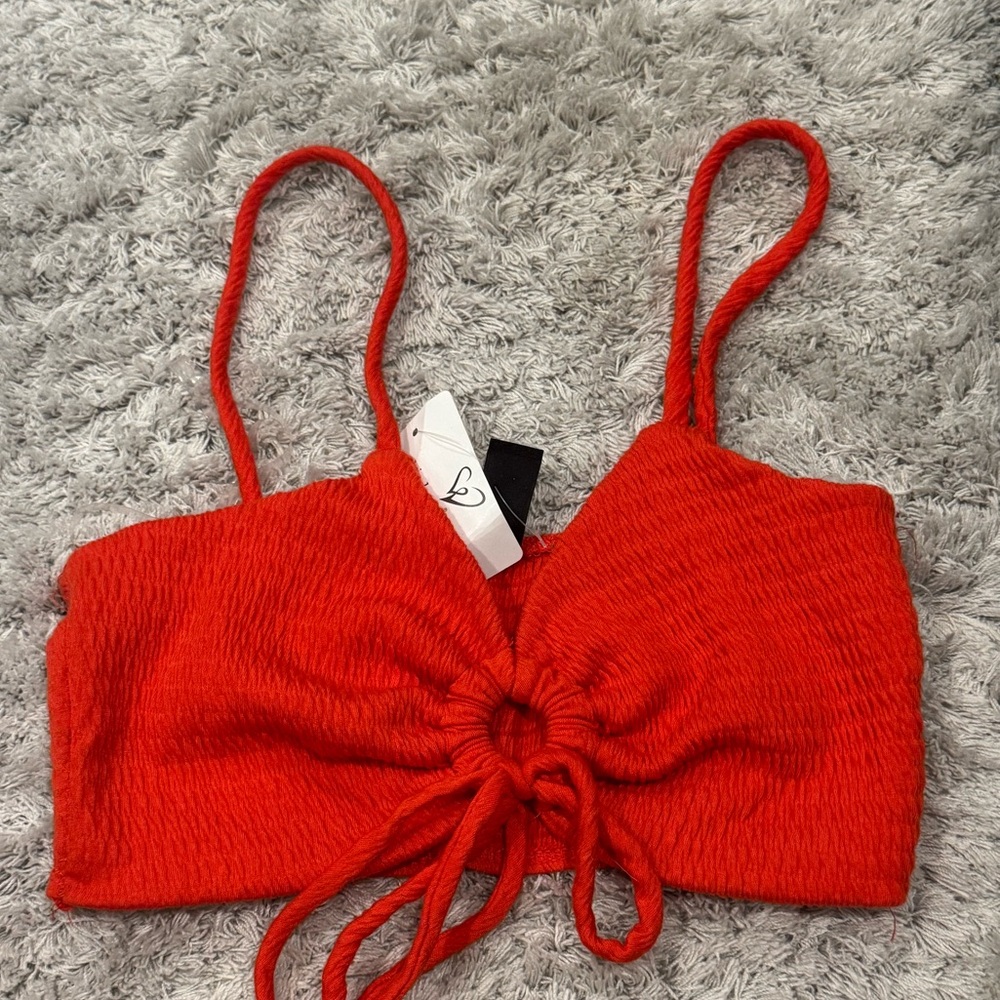 NWT! Windsor Red Orange Smocked Ring-Front Crop  Tank Top - Picture 2 of 7